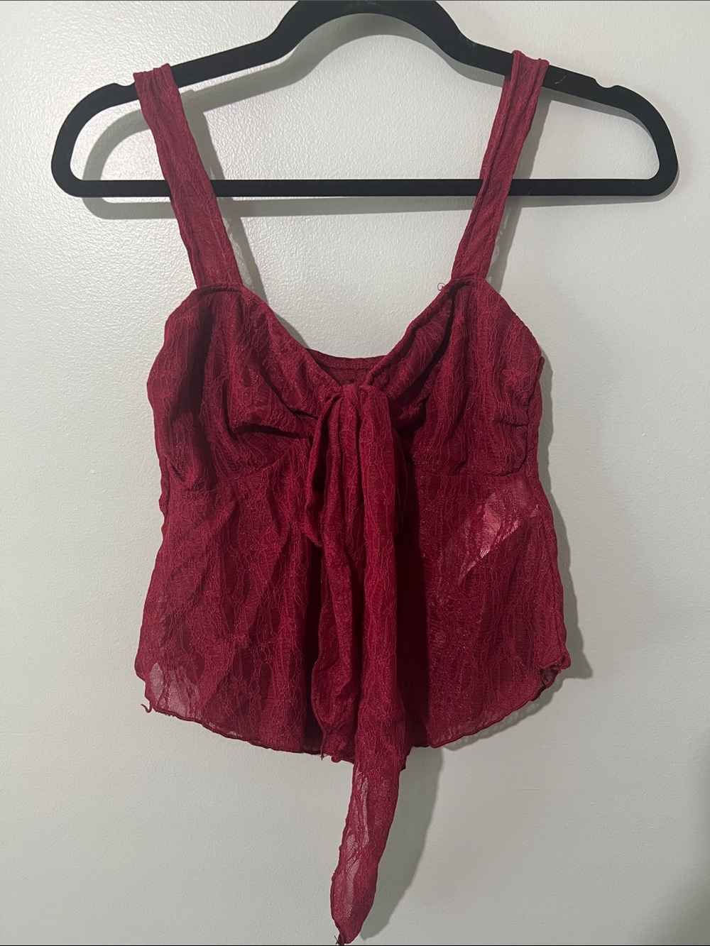 Burgundy Tie-Front Lace Camisole Top